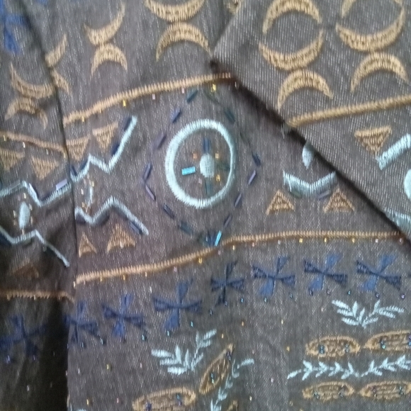 COLDWATER CREEK Blazer Brown Denim Blue Embroidery, Gems, Beaded Size 16/42 - Picture 3 of 14